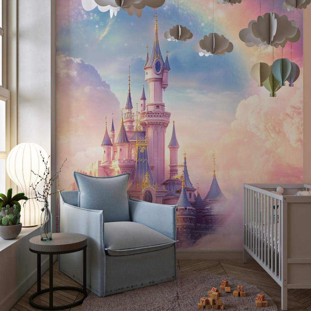 Papier peint princesse chateau arc en ciel chambre de fille