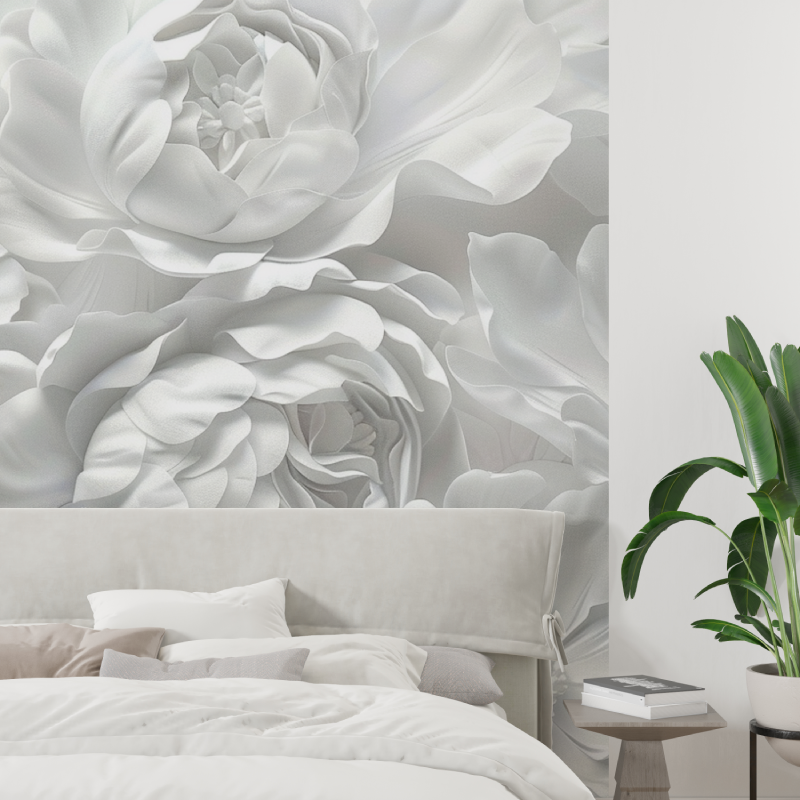 Papier peint grosse fleur blanche tapisserie tendance