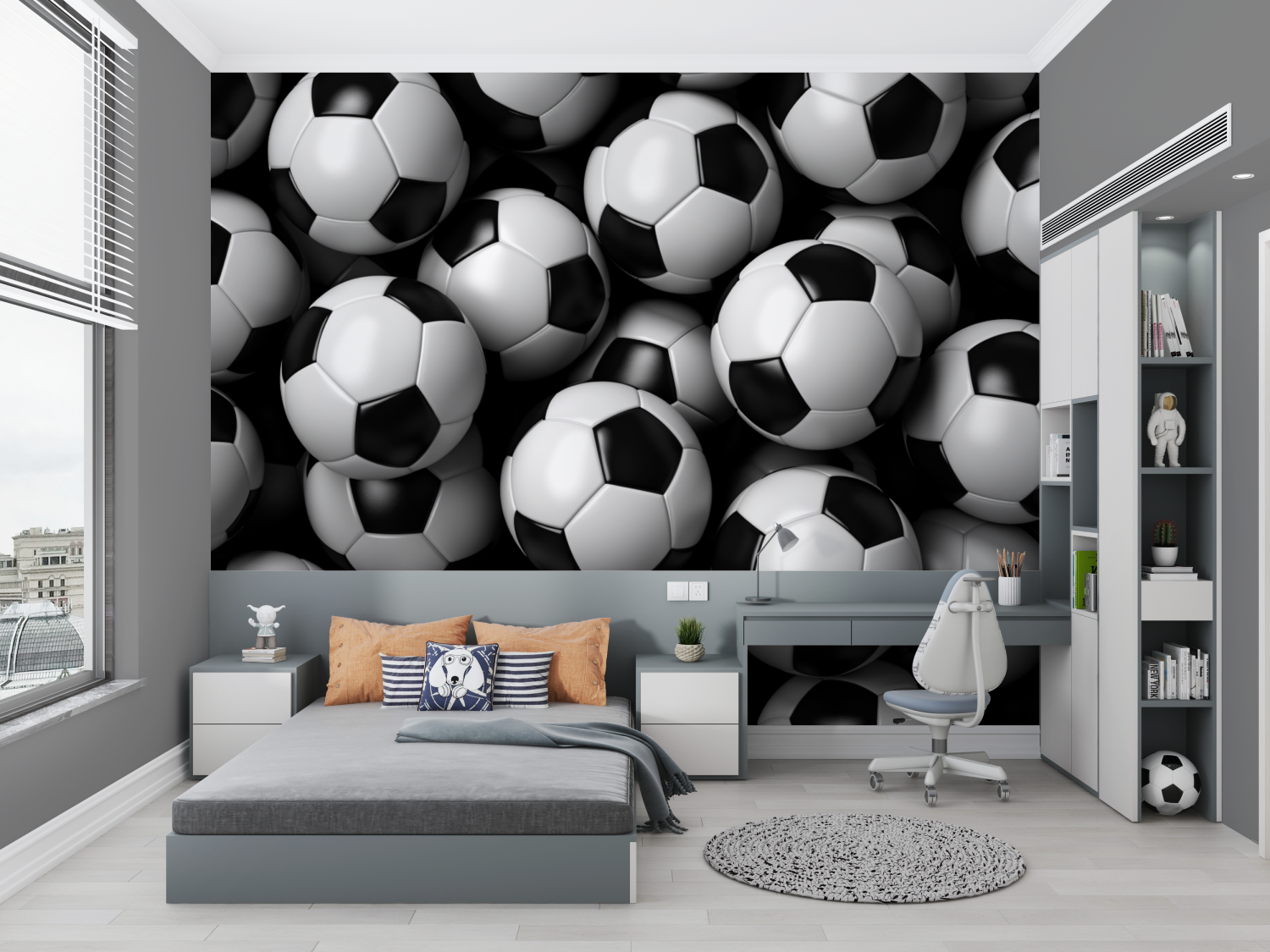 Papiers peint illusion ballon de foot chambre petit