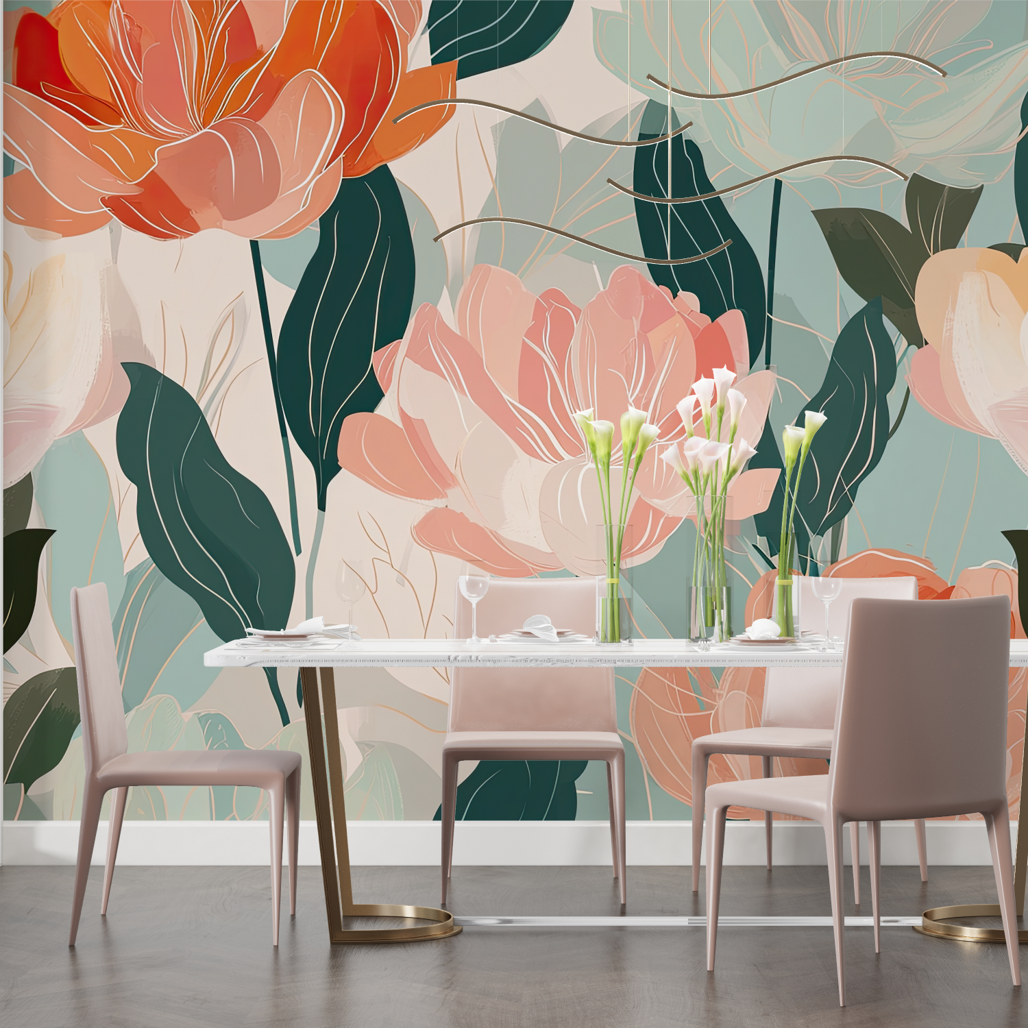 Papier peint aquarelle design floral salon