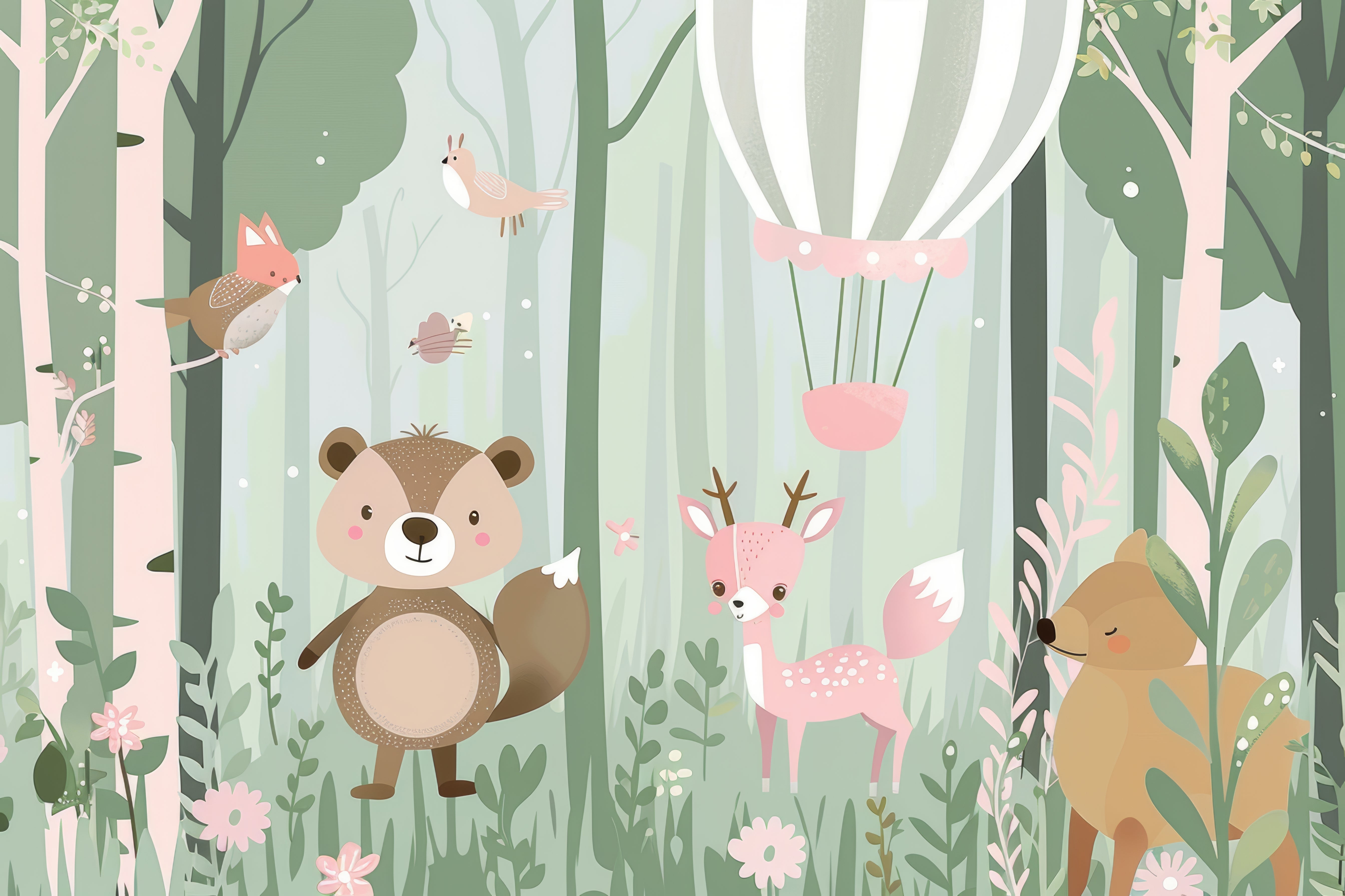 Papier peint bébé Amis de la forêt vert