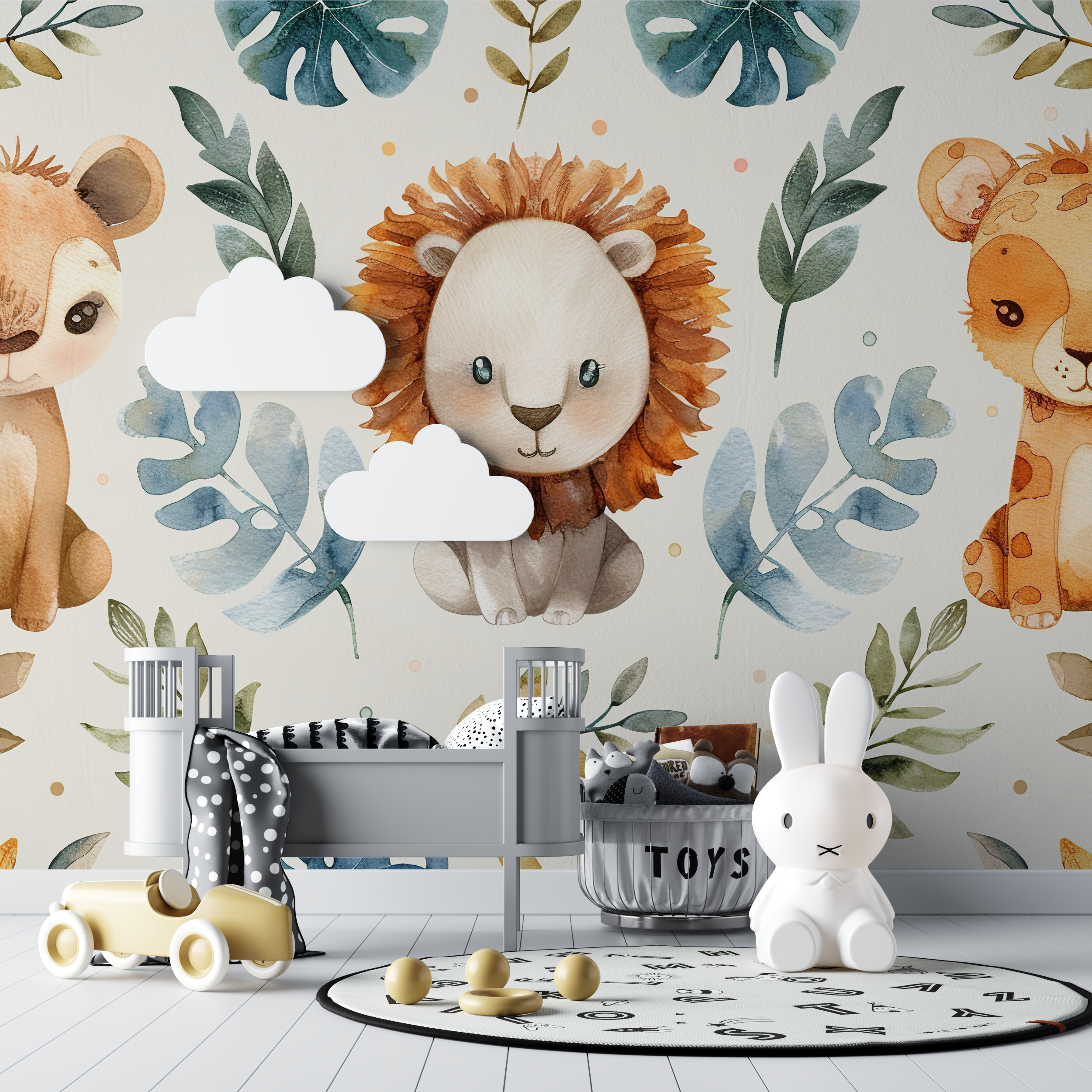 Papier peint lion scandinave bebe tipi