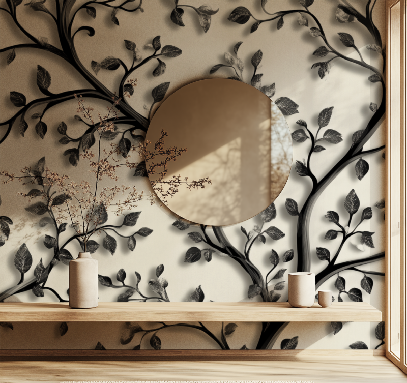 Papier peint arbre noir style baroque miroir