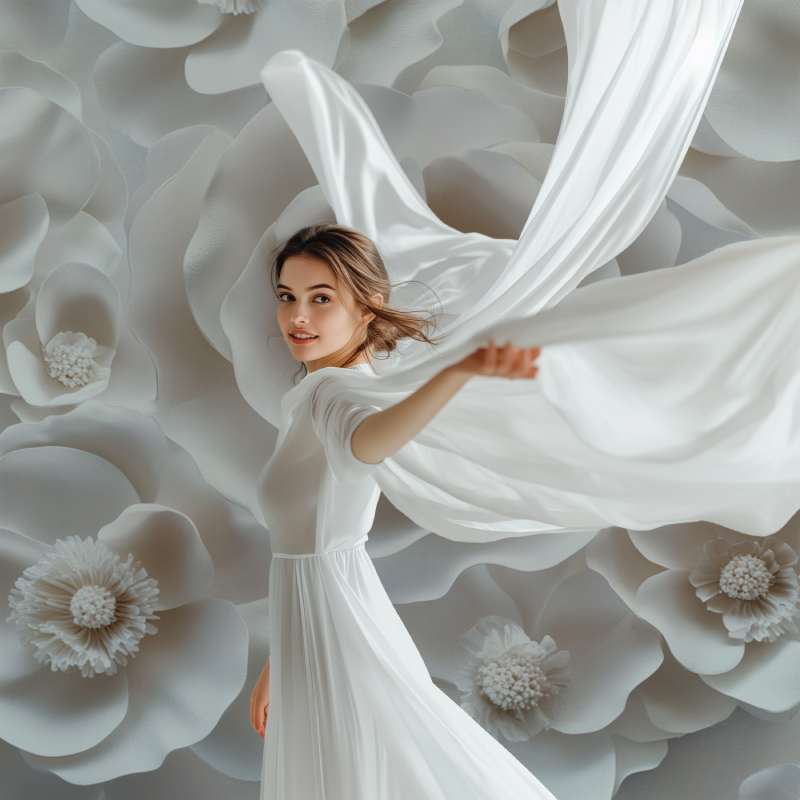 Papier peint fleur blanche en relief modele