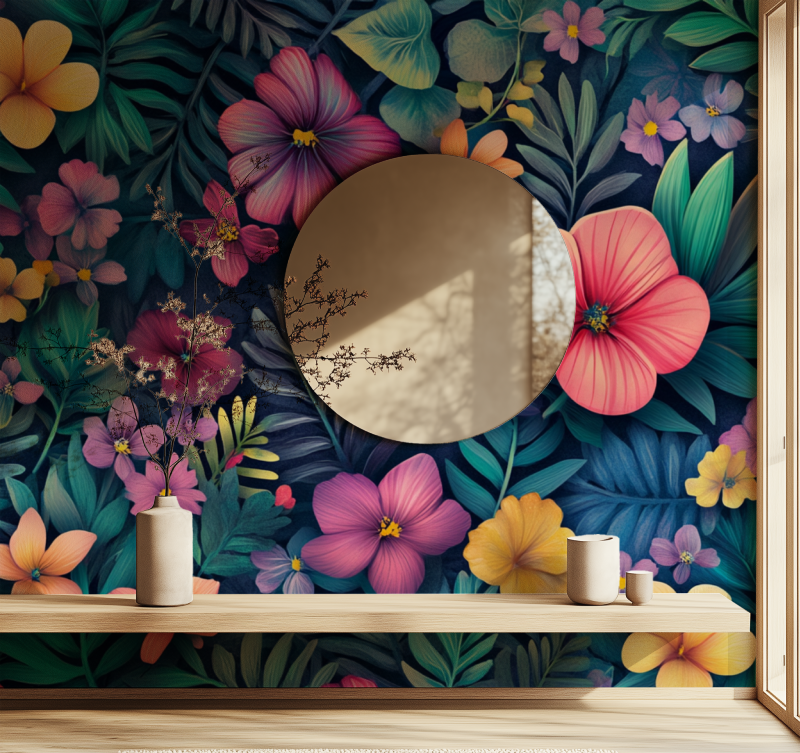 Papier peint fleur de jungle miroir