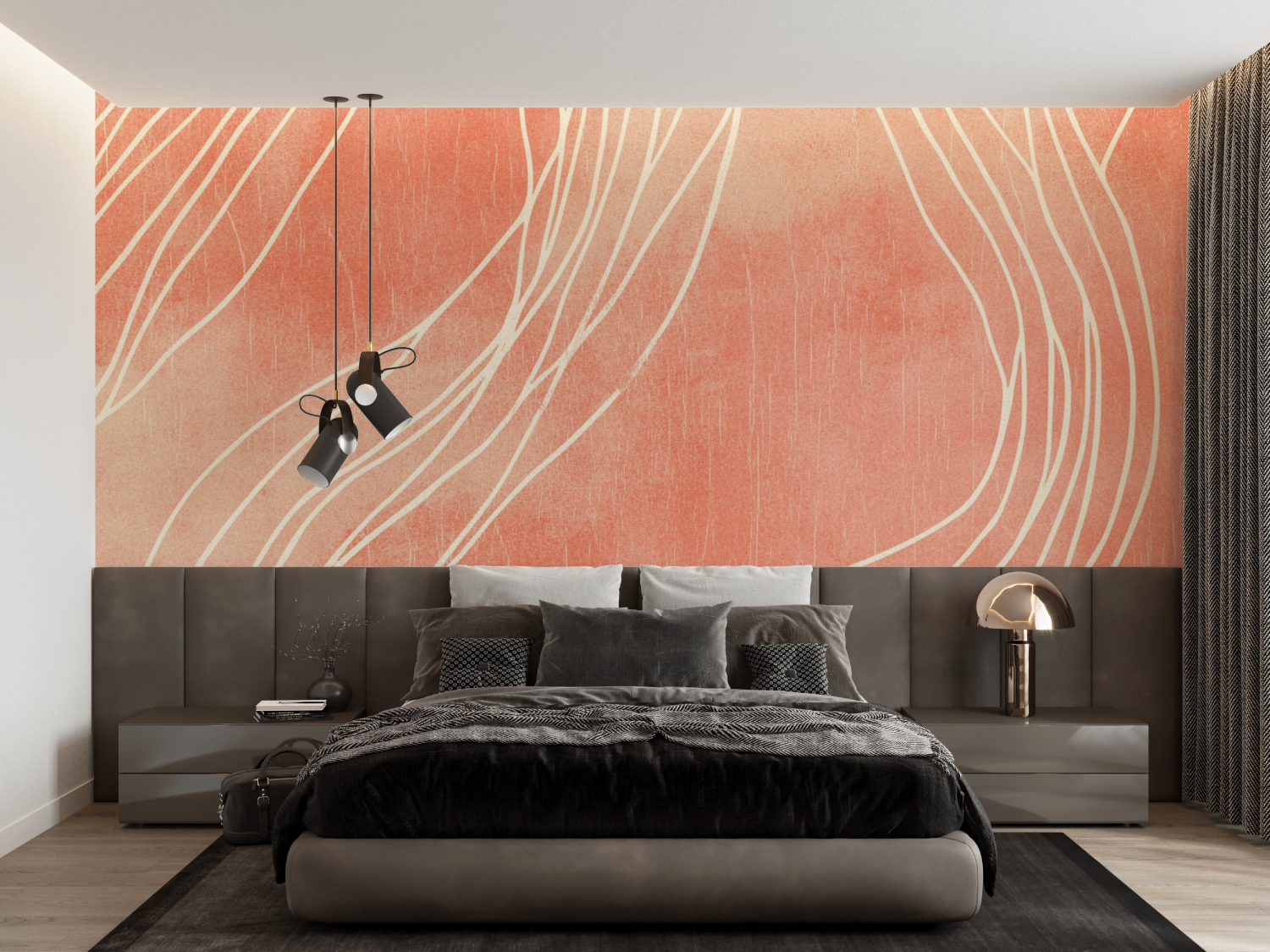 Papier peint terracotta et beige lineaire francais