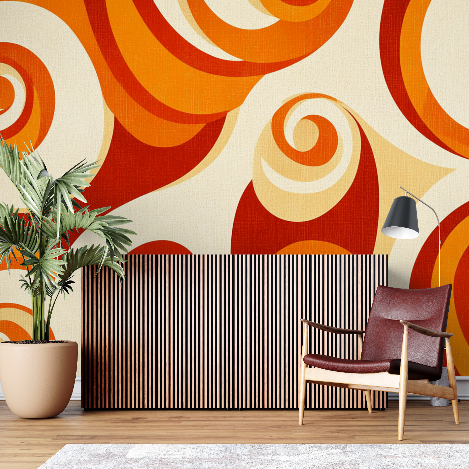 Papier peint vintage retro orange sur mesure