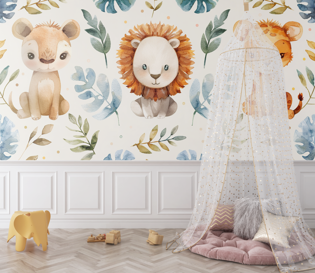 Papier peint lion scandinave bebe