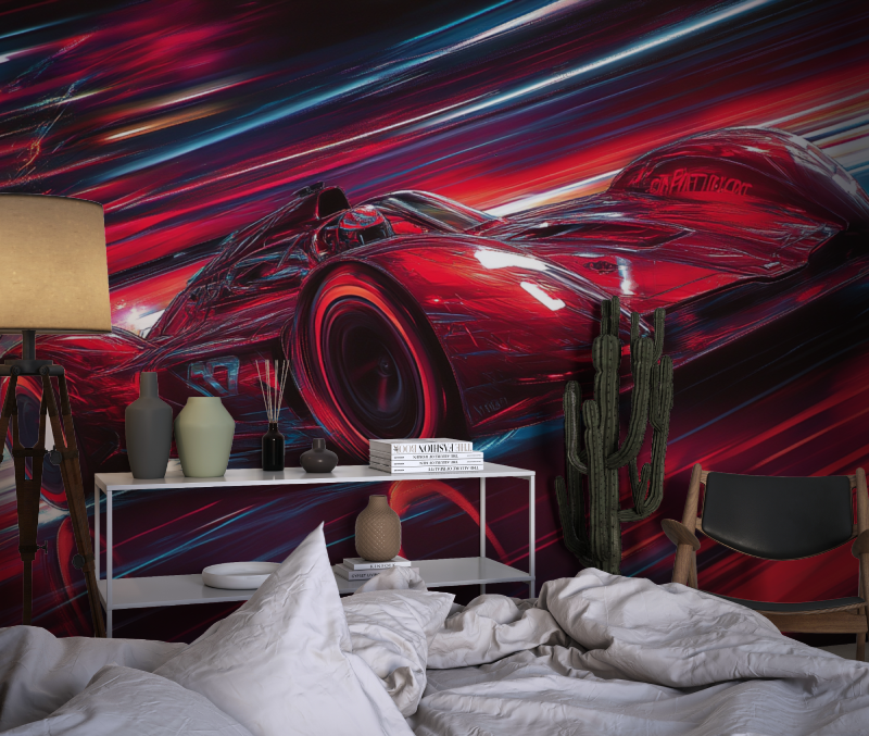 Papier peint gamer panoramique voiture rouge chambre dado1