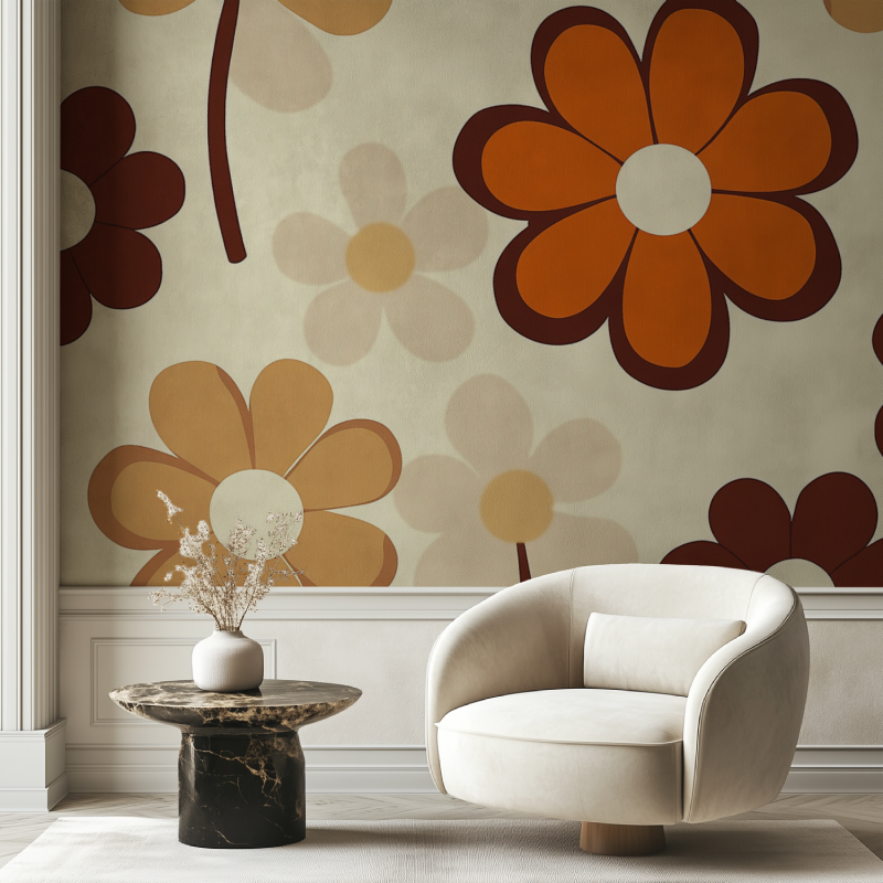 Papier peint fleur marron annee 80 chaise tendance