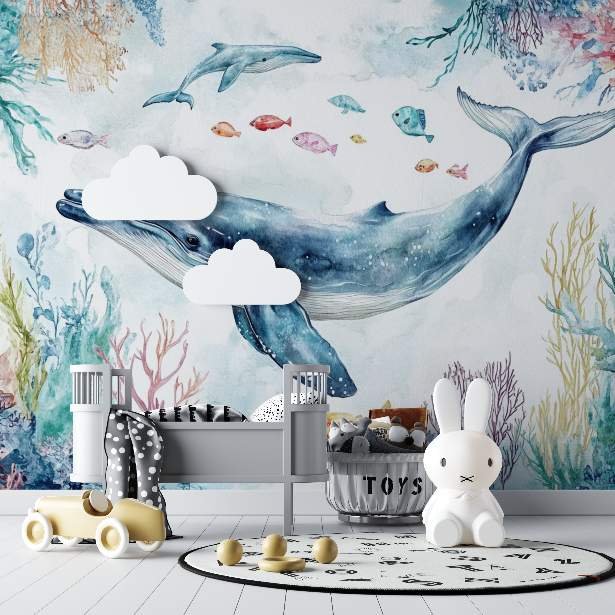 Papier peint marin baleine et fond de mer bebe tipi