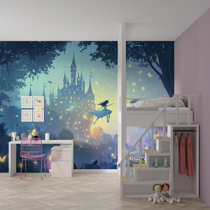 Papier peint princesse feerique mur chambre fille