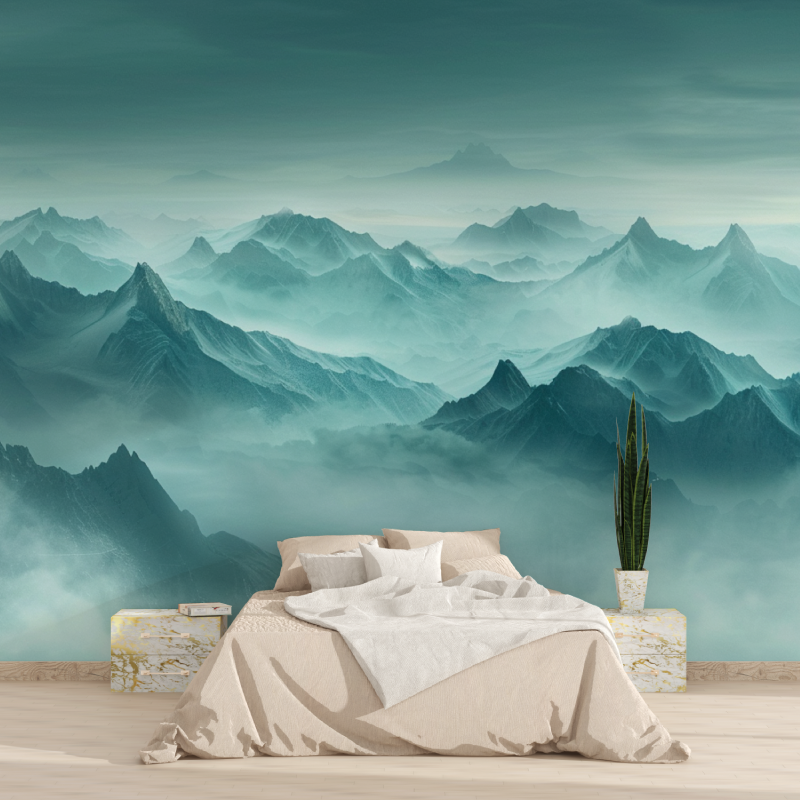 Papier peint sur mesure montagn... turquoise tapisserie 2025