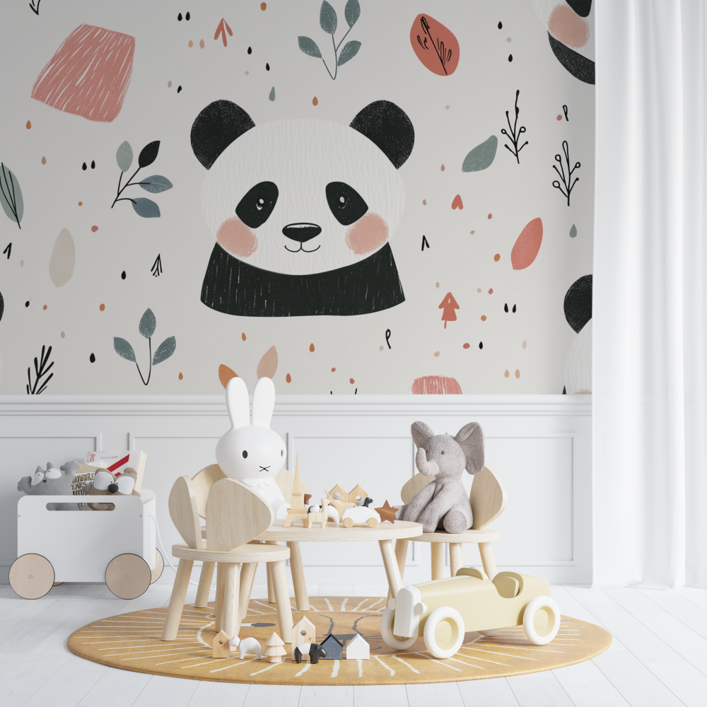 Papier peint panda et motifs nordiques chambre de bebe