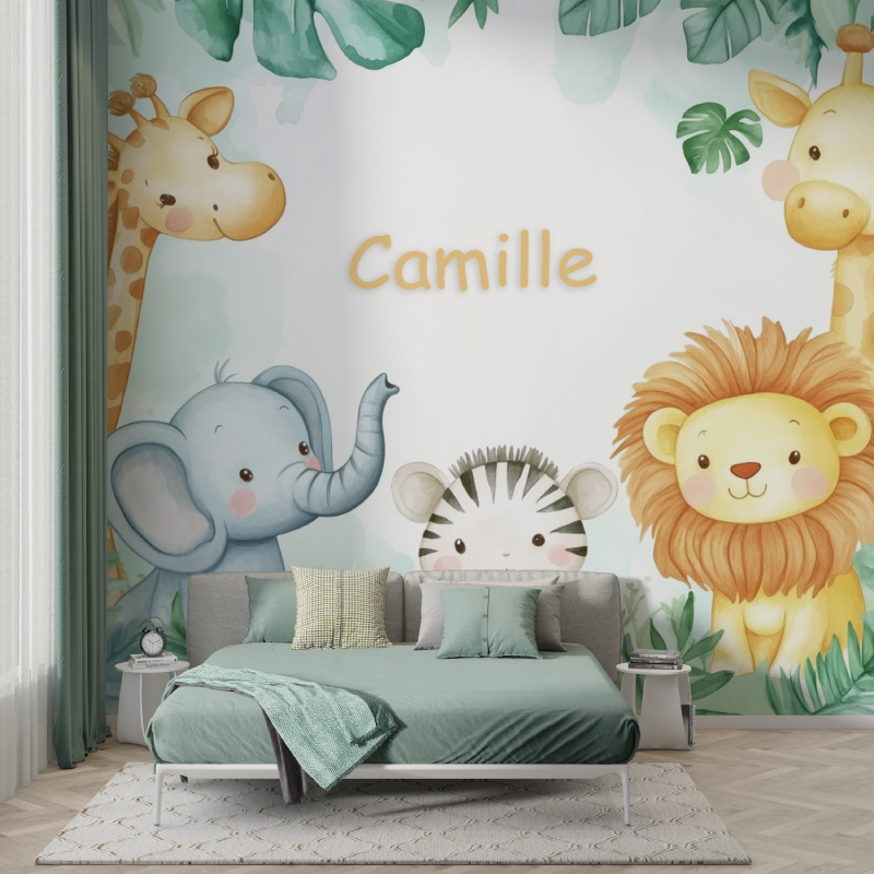 Papier peint prenom animaux aquarelle murs