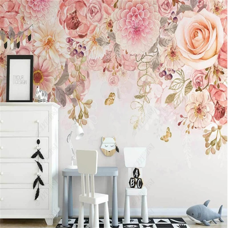 Bloemenbehang <br/> Roze Panoramisch