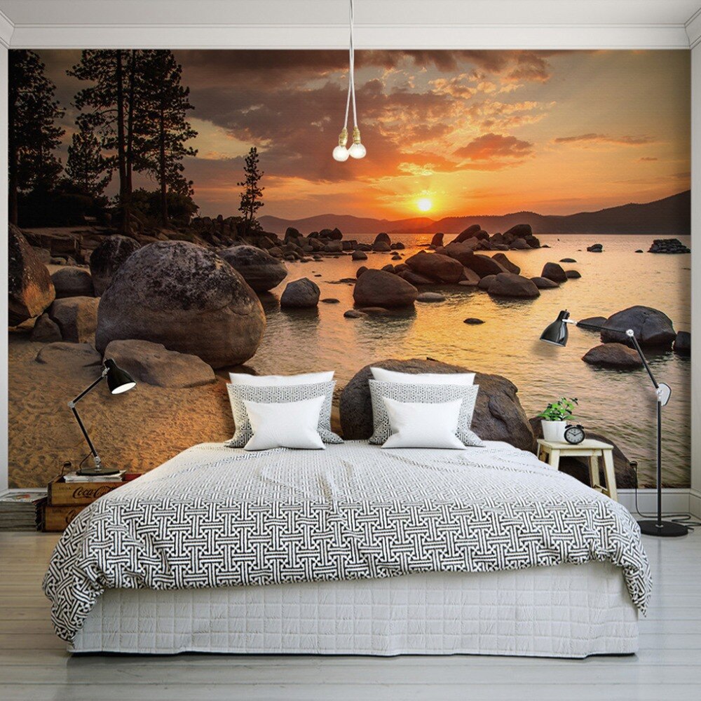 High Quality 3D Mural Custom Wallpaper HD Dusk Beach View