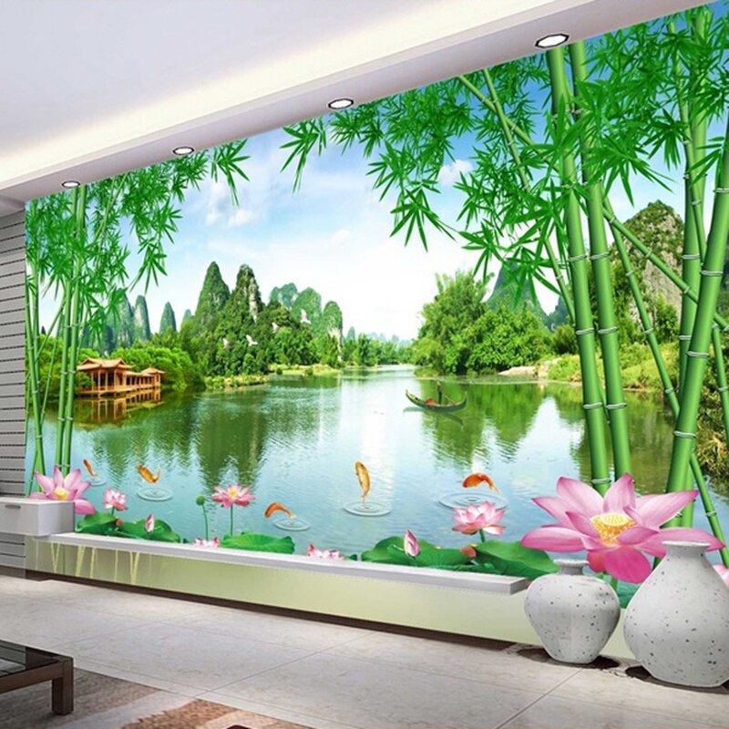 Custom Wall Mural Wallpaper Mountain Water Natural Landscape