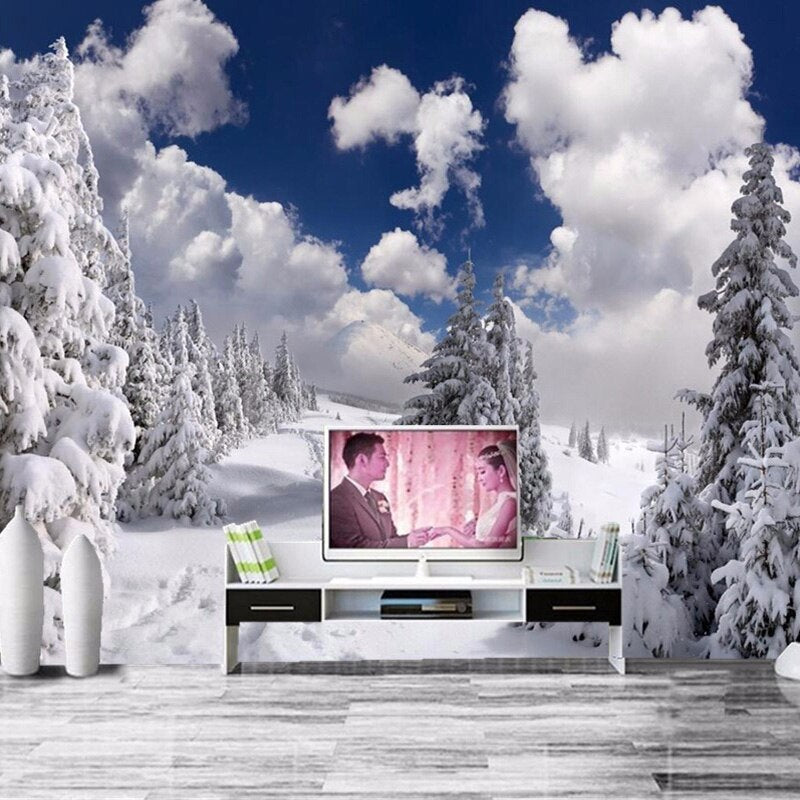 Custom Photo Wallpaper Winter Snow Landscape Forest Wall