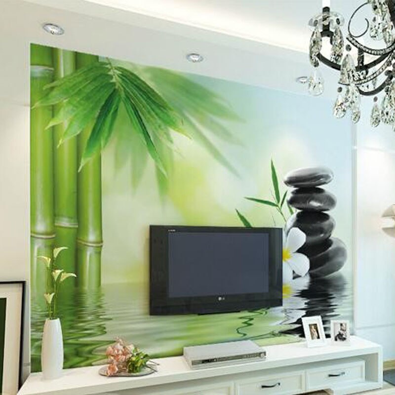 Custom Mural Wallpaper Home Decor Bamboo Stones Bedroom