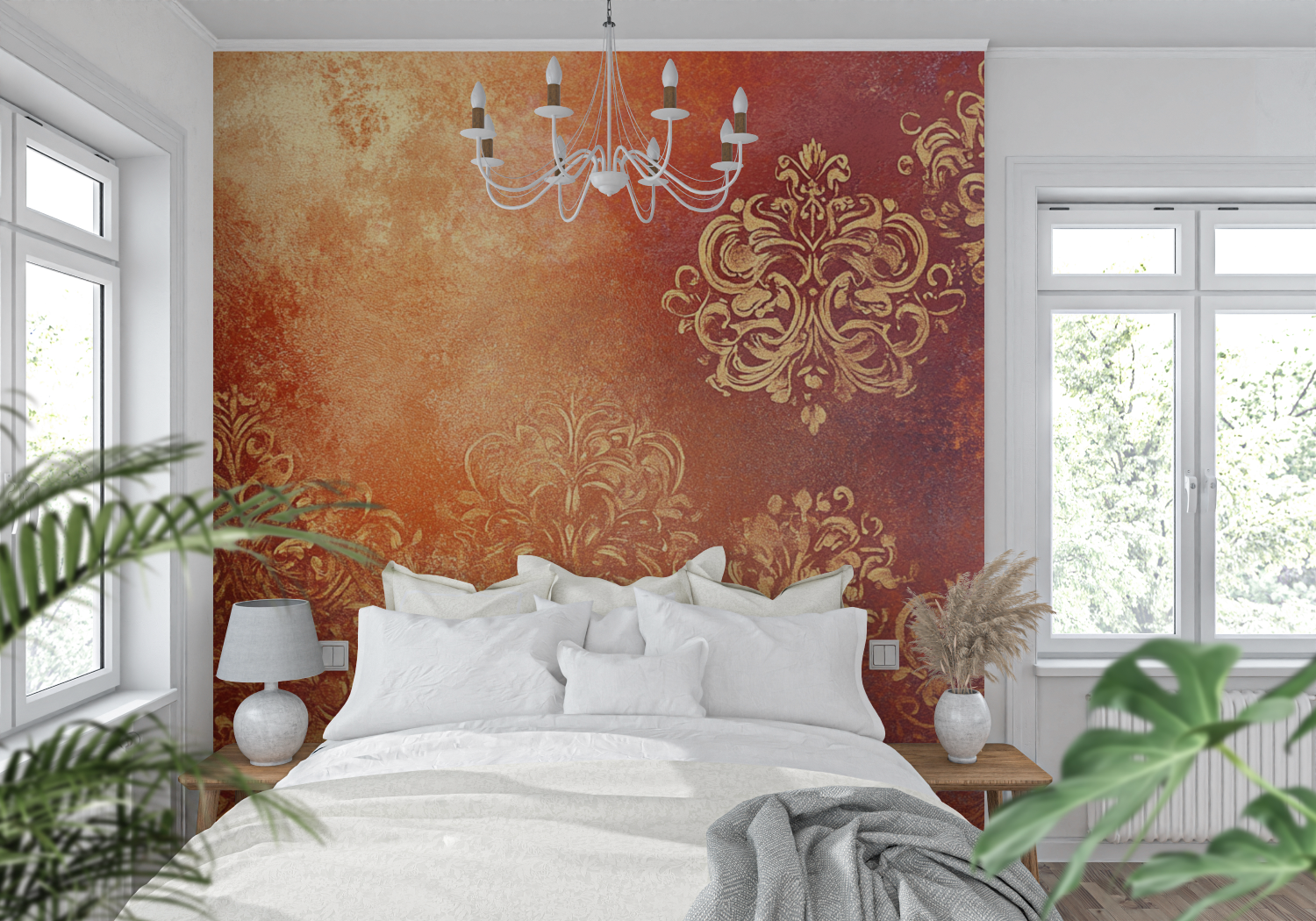 Papier peint terracotta et dore tendance mur