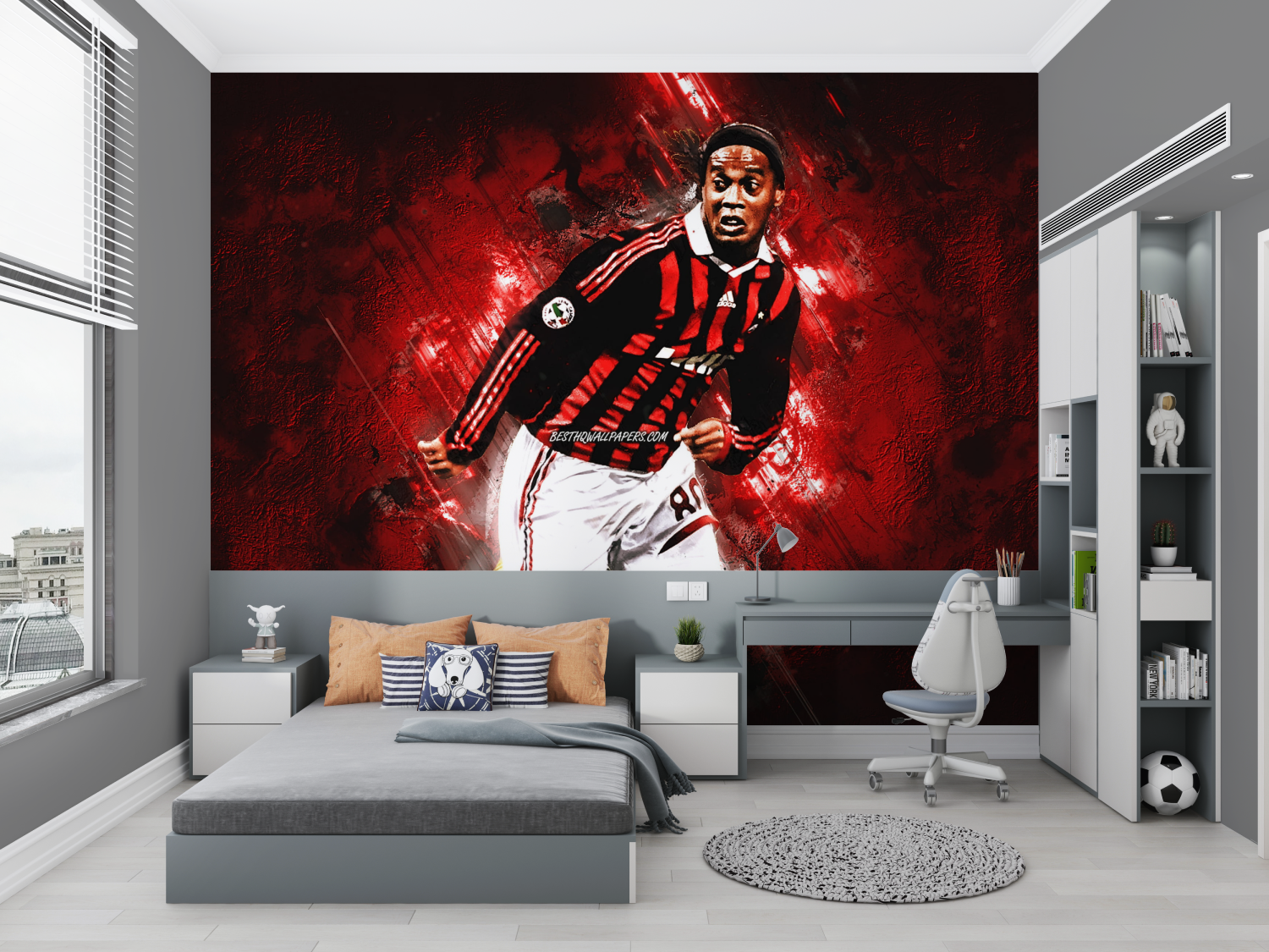 Papier peint jour de foot ronaldinho rouge chambre petit