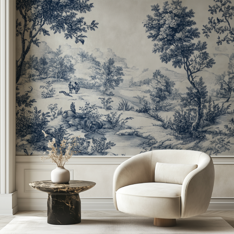 Papier peint vintage jouy chaise tendance