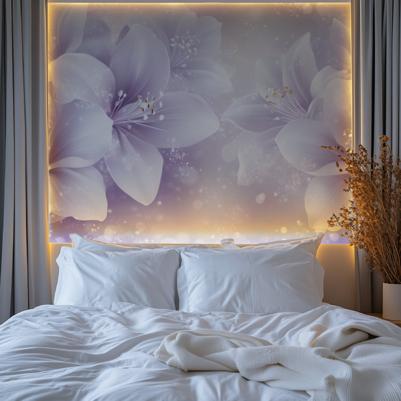 Papier peint fleur blanche sur fond lavande chambre tendanc