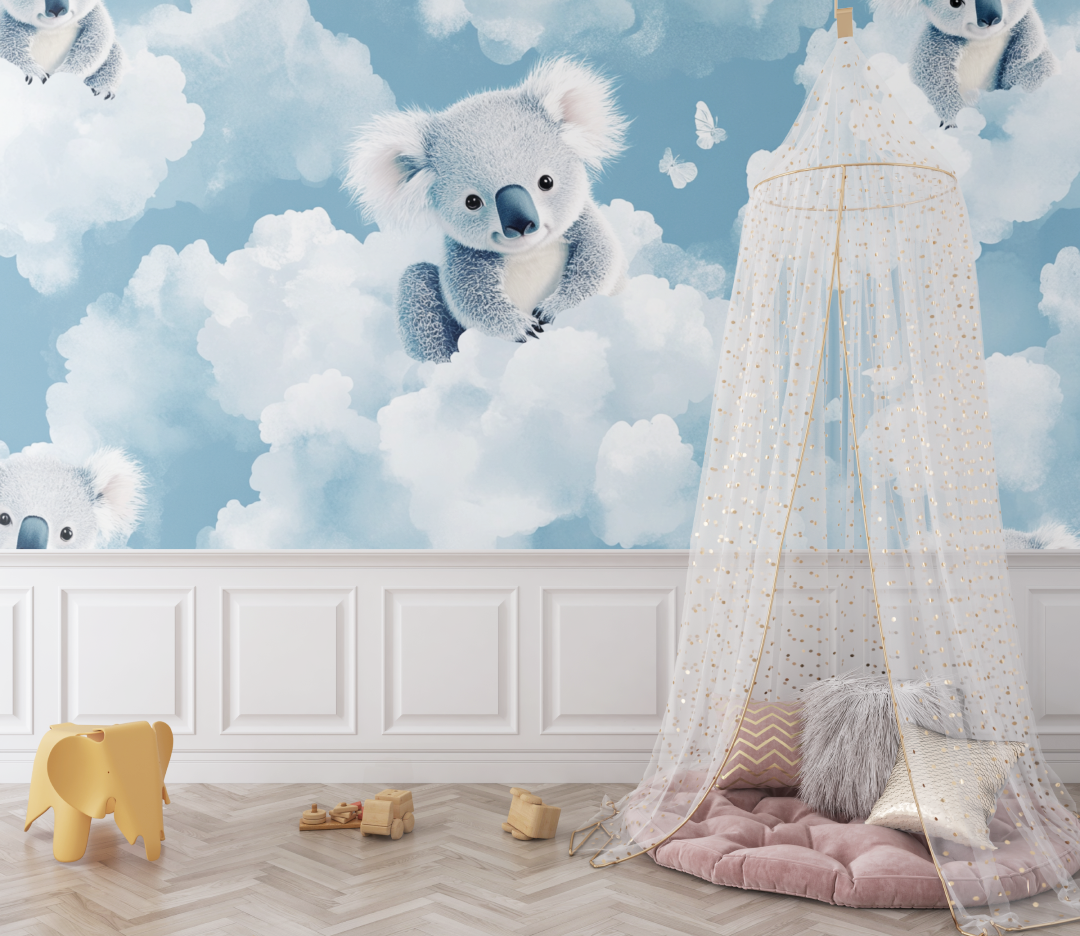 Papier peint koala peluche et nuage bebe