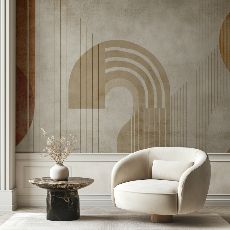 Papier peint vintage graphique beige chaise tendance