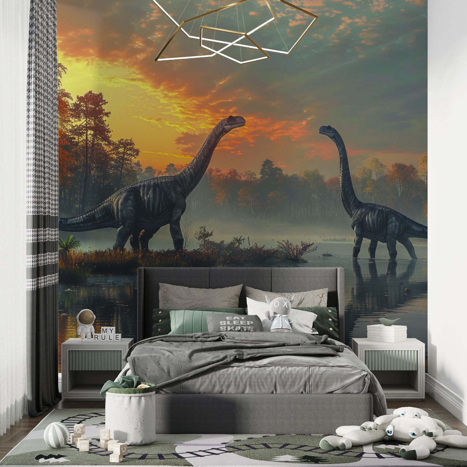 Papier peint garçon aventure dinosaure - tapisserie garçon