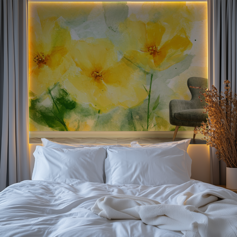 Papier peint fleur geante jaune chambre premium