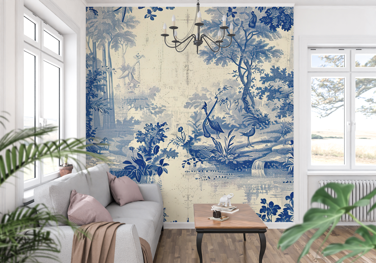 Papier Peint Toile De Jouy Étang Ancien - panoramique-mur