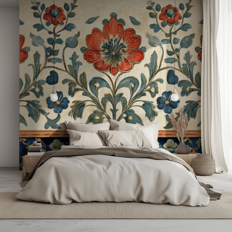Papier peint fleur indienne lit 1234