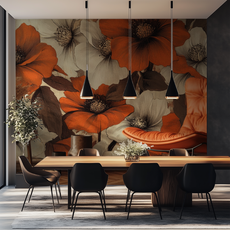 Papier peint vintage fleurs ora...on salle manger tapisserie