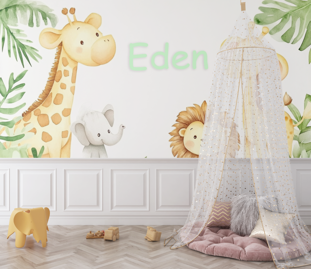 Papier peint prenom animaux jungle bebe
