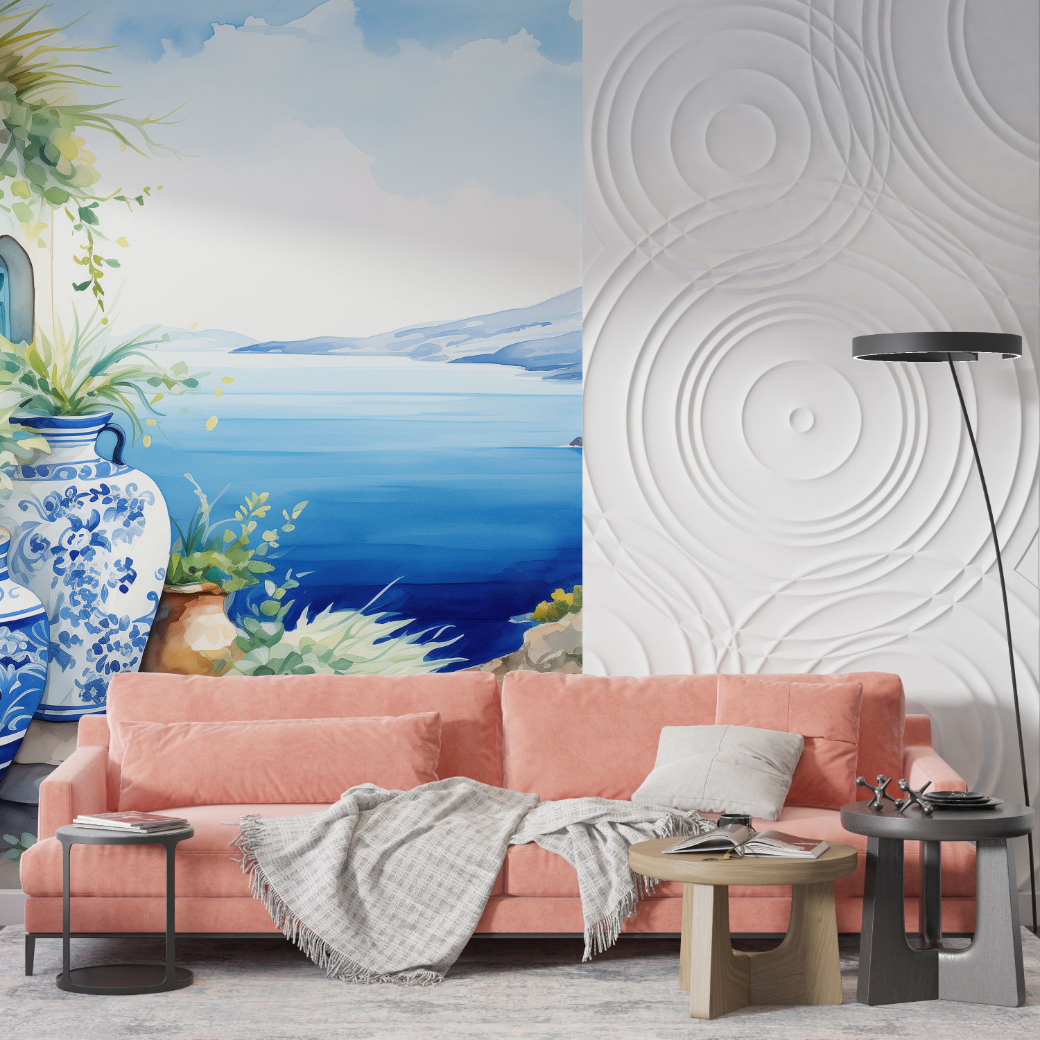 Papier peint aquarelle paysage grece mur