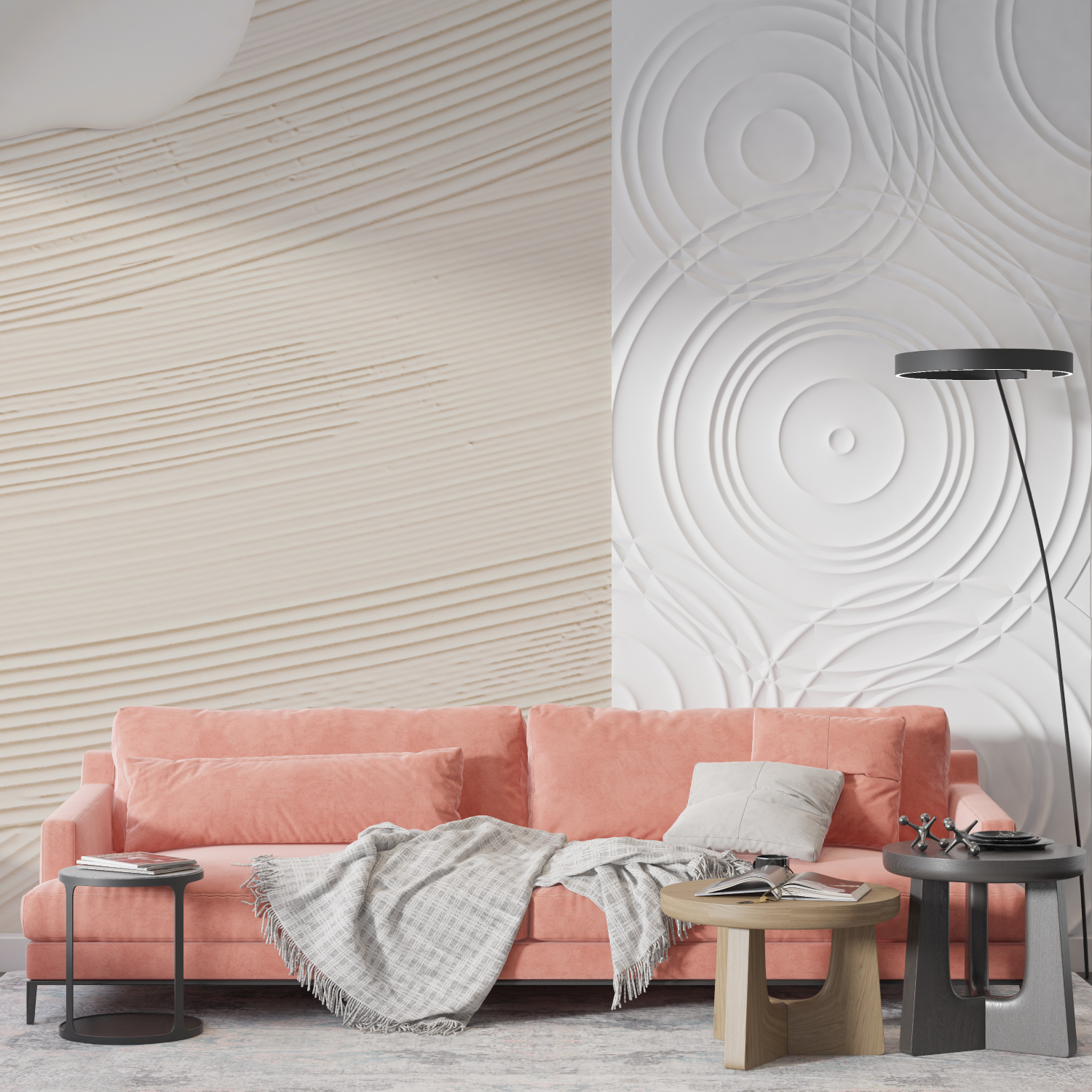 Papier peint salon type cocooning mur