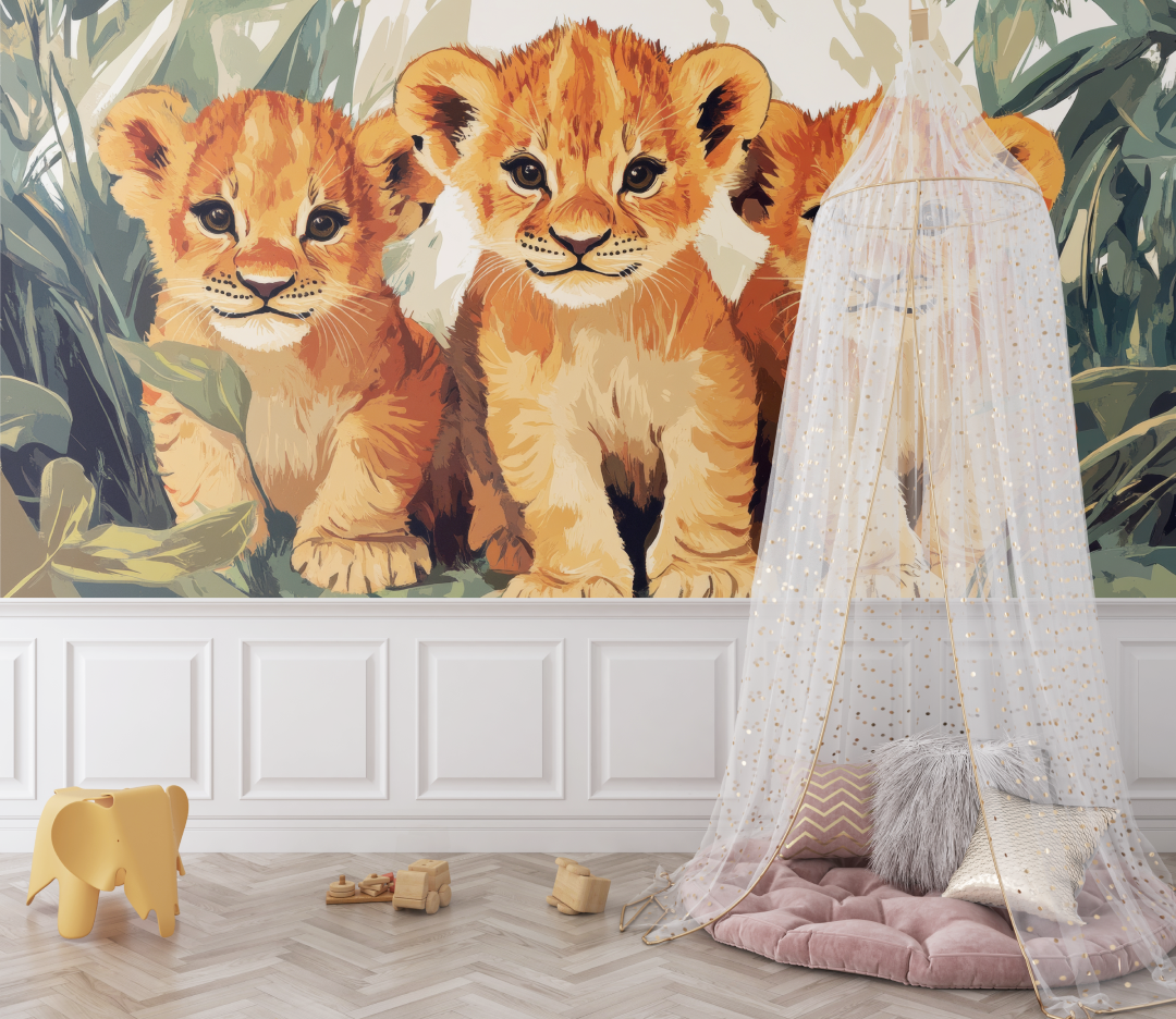 Papier peint lions jungle douce bebe