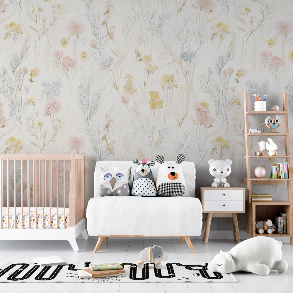 Papier peint Floral vintage pour bébé - chambre de bebe