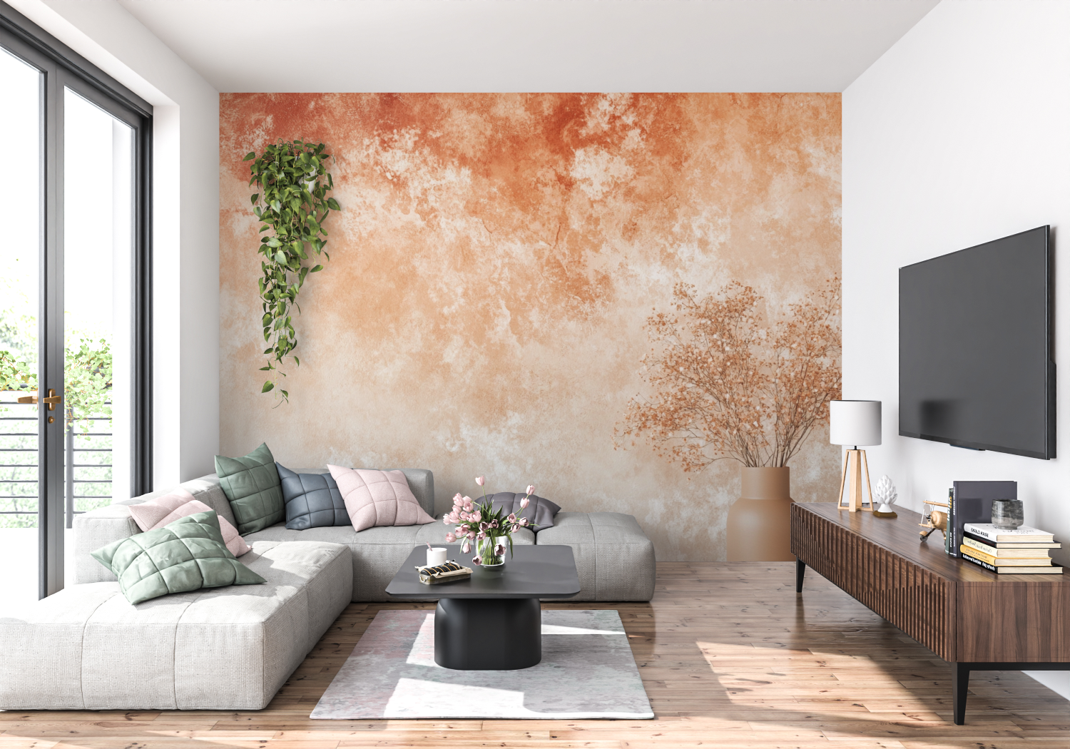 Papier peint terracotta effet tie and dye panoramique 4murs