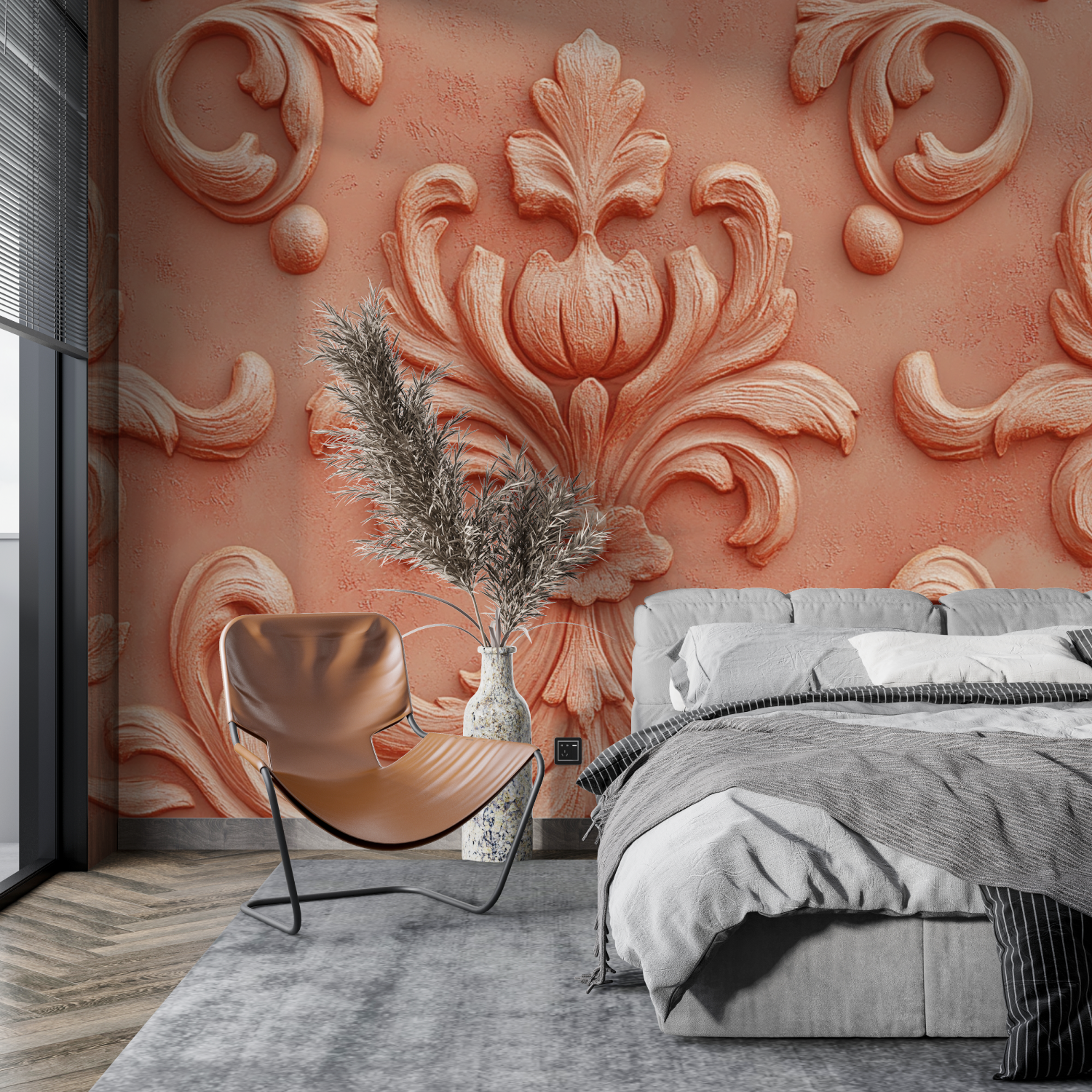 Papier peint terracotta avec ar...s baroques tapisserie pano