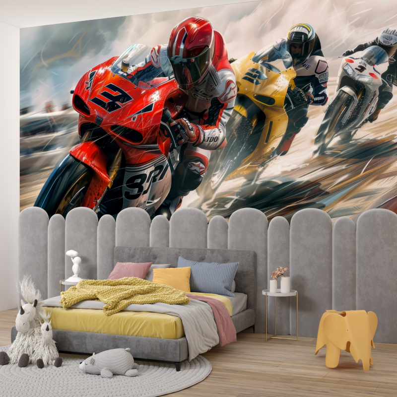Papier peint course moto chambre ado garcon345