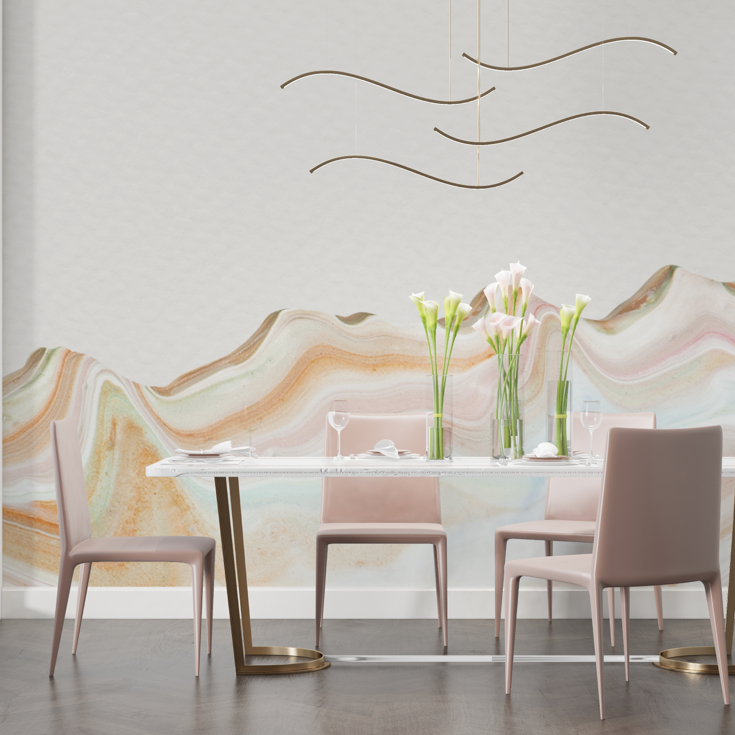 Papier peint aquarelle vague design salon