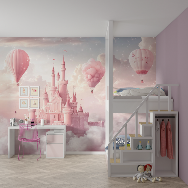 Papier peint princesse chateau ... le ciel mur chambre fille