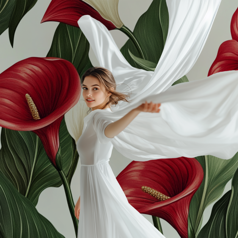 Papier peint fleur calla rouge modele