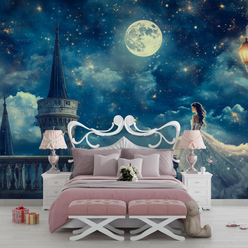 Papier peint trompe loeil princesse chambre filles