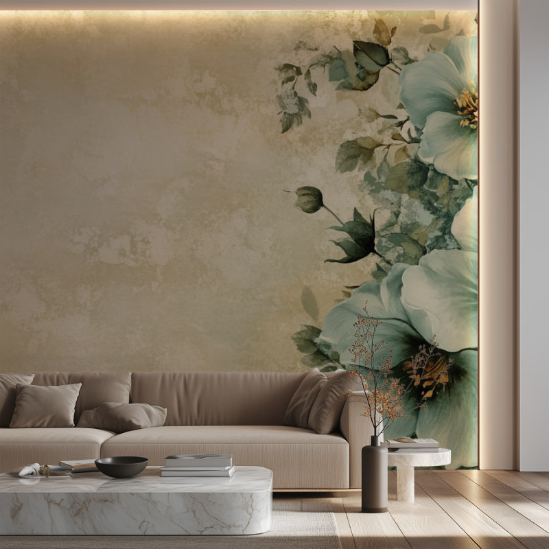 Papier peint vintage fleurs vert canape neon