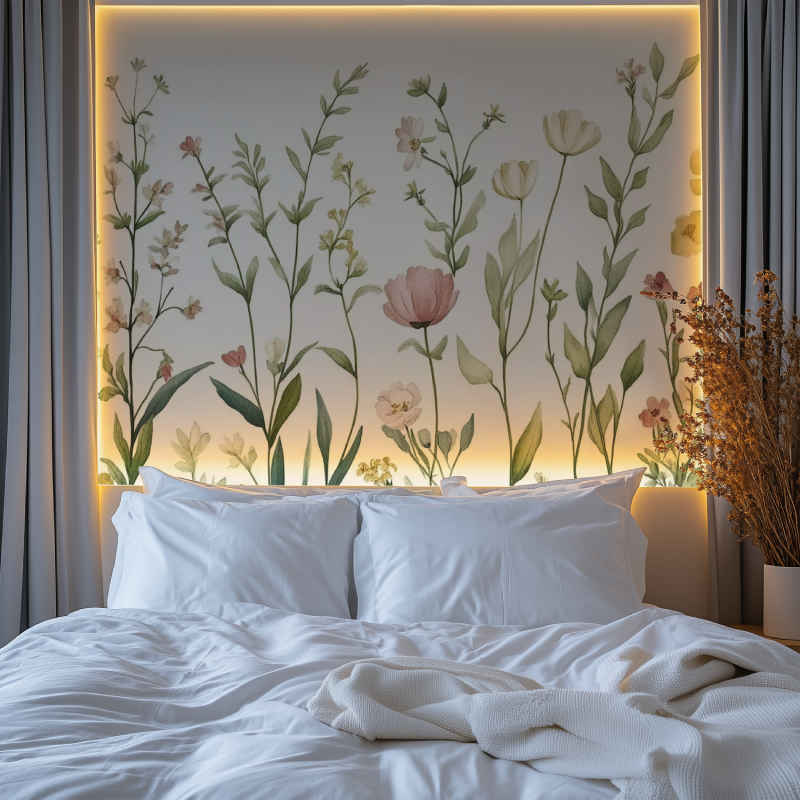 Papier peint fleuri vintage chambre tendanc