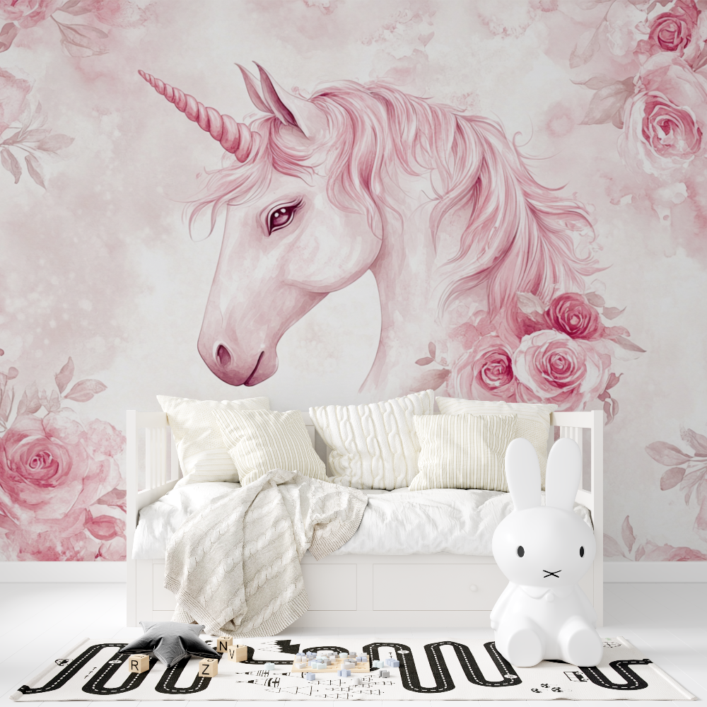 Papier peint licorne rose rose tapisserie fille